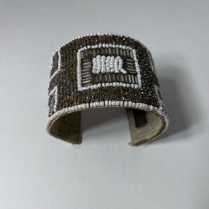 Mondrian Beaded Bracelet Silver& White Beads